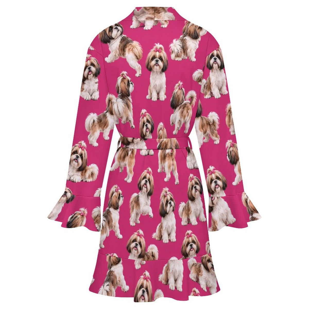 120gsm Women's Ruffle Long Sleeve Robe(All-Over Printing)
