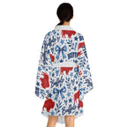 Buffalo Watercolor Kimono Robe — Red & Blue Buffalo Pattern