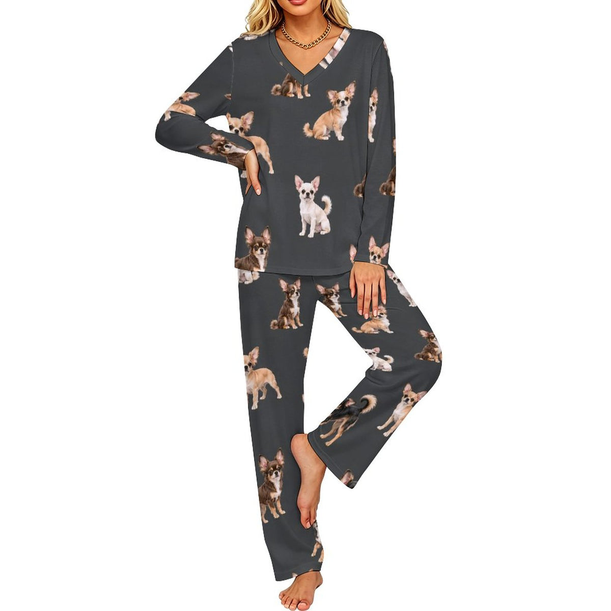200gsm V-Neck Pajama Set(All-Over Printing)
