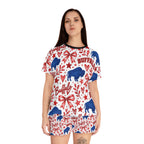 Buffalo Pattern Women's Short Pajama Set – Red White Blue Holiday Sleepwear