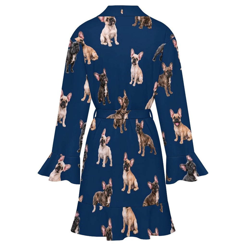 120gsm Women's Ruffle Long Sleeve Robe(All-Over Printing)