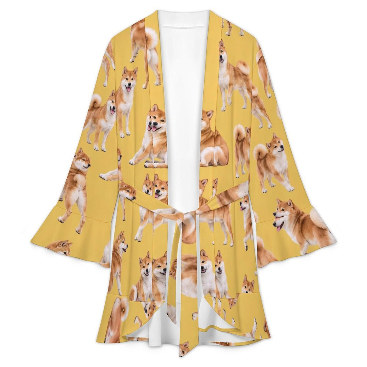 120gsm Women's Ruffle Long Sleeve Robe(All-Over Printing)