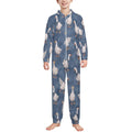 Silly goose,  denim- 250gsm Flannel Footless Zip up Kid Jumpsuit Pajamas(All-Over Printing)