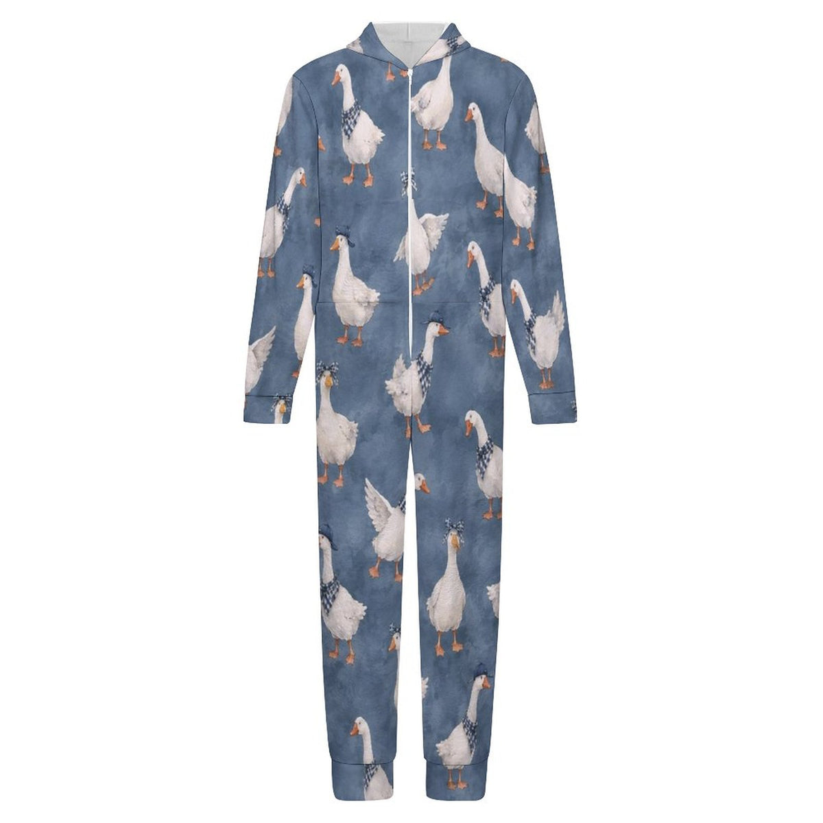 Silly goose,  denim- 250gsm Flannel Footless Zip up Kid Jumpsuit Pajamas(All-Over Printing)