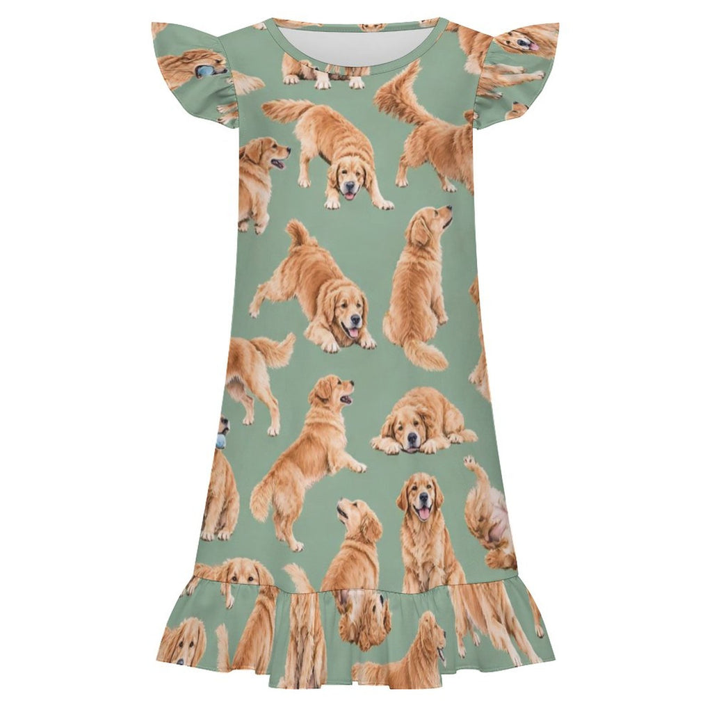 200gsm Girls Short Sleeve Ruffle Nightgown(All-Over Printing)