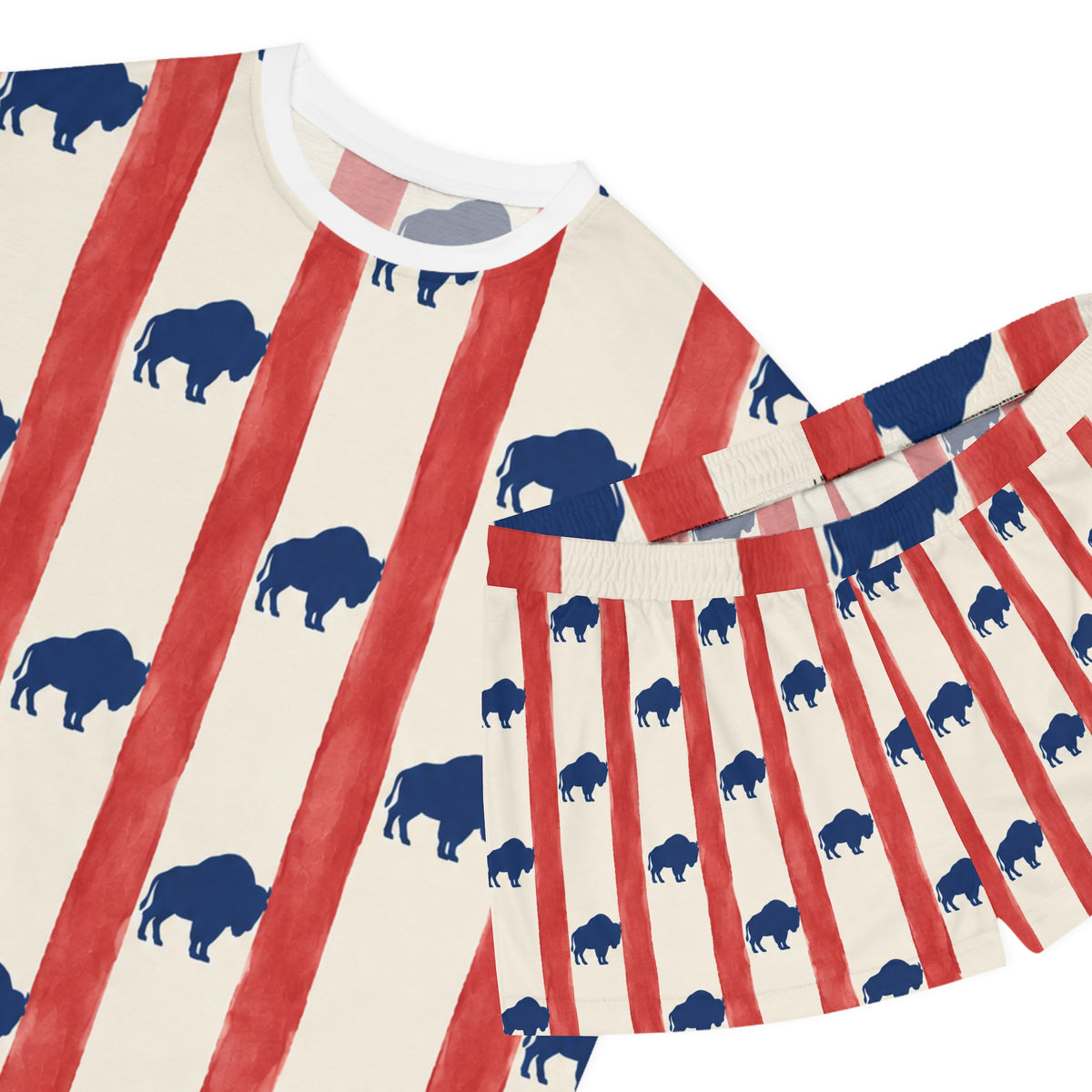 Women's Buffalo Stripe Pajama Set — Red & Navy Americana Sleep Shorts Top