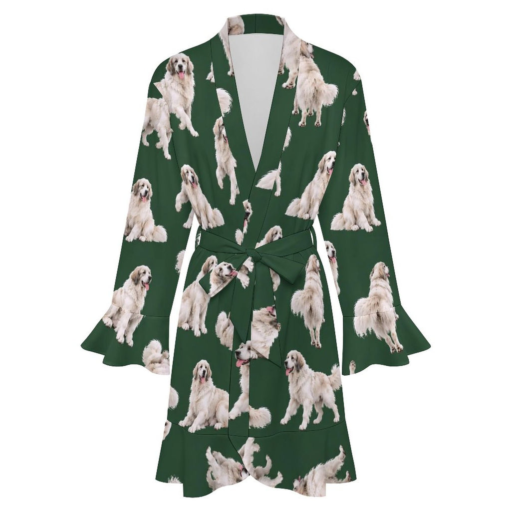 120gsm Women's Ruffle Long Sleeve Robe(All-Over Printing)