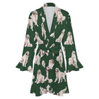 120gsm Women's Ruffle Long Sleeve Robe(All-Over Printing)