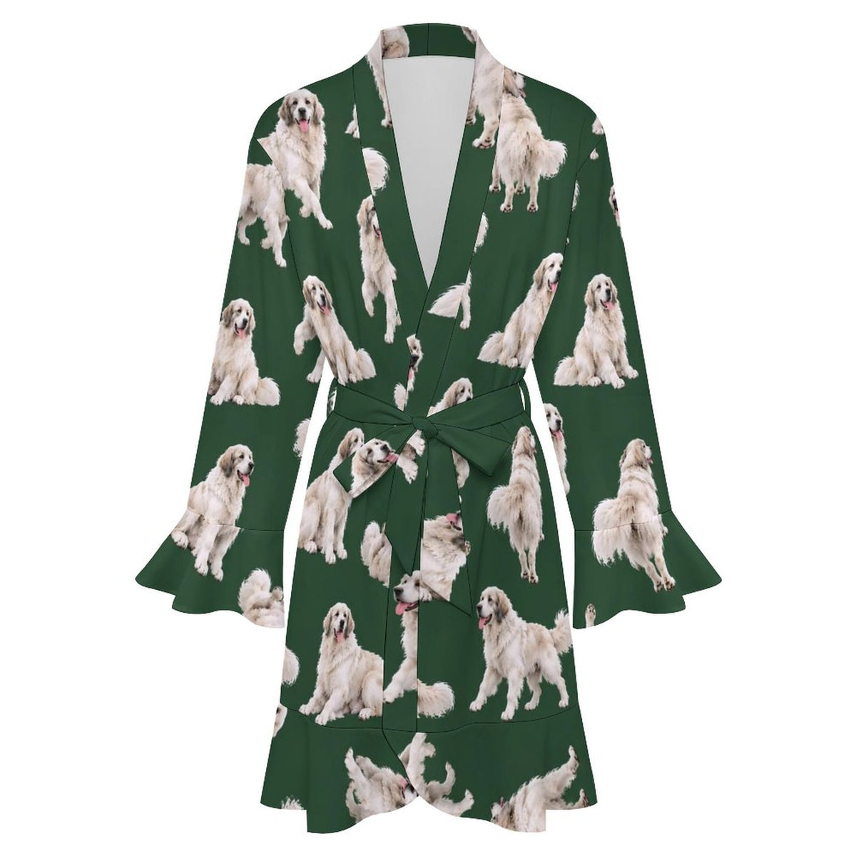 120gsm Women's Ruffle Long Sleeve Robe(All-Over Printing)