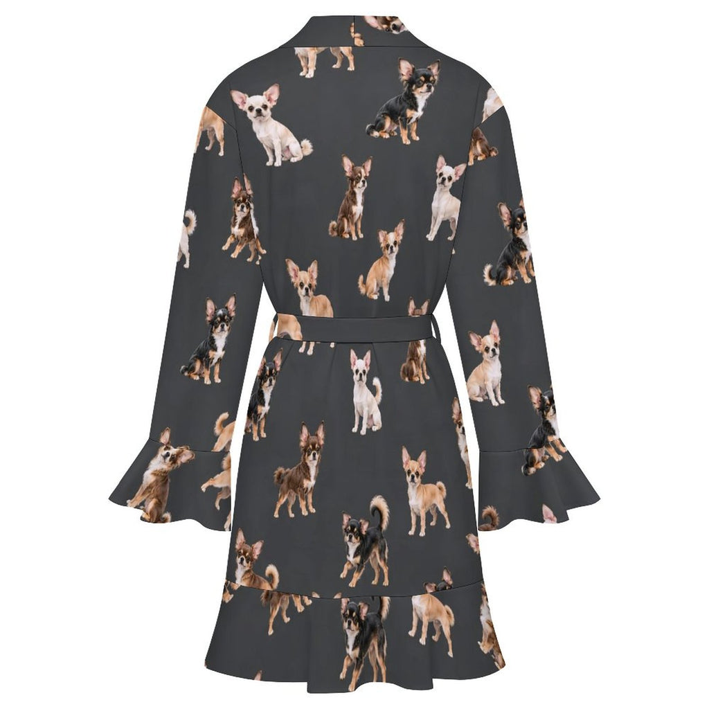 120gsm Women's Ruffle Long Sleeve Robe(All-Over Printing)