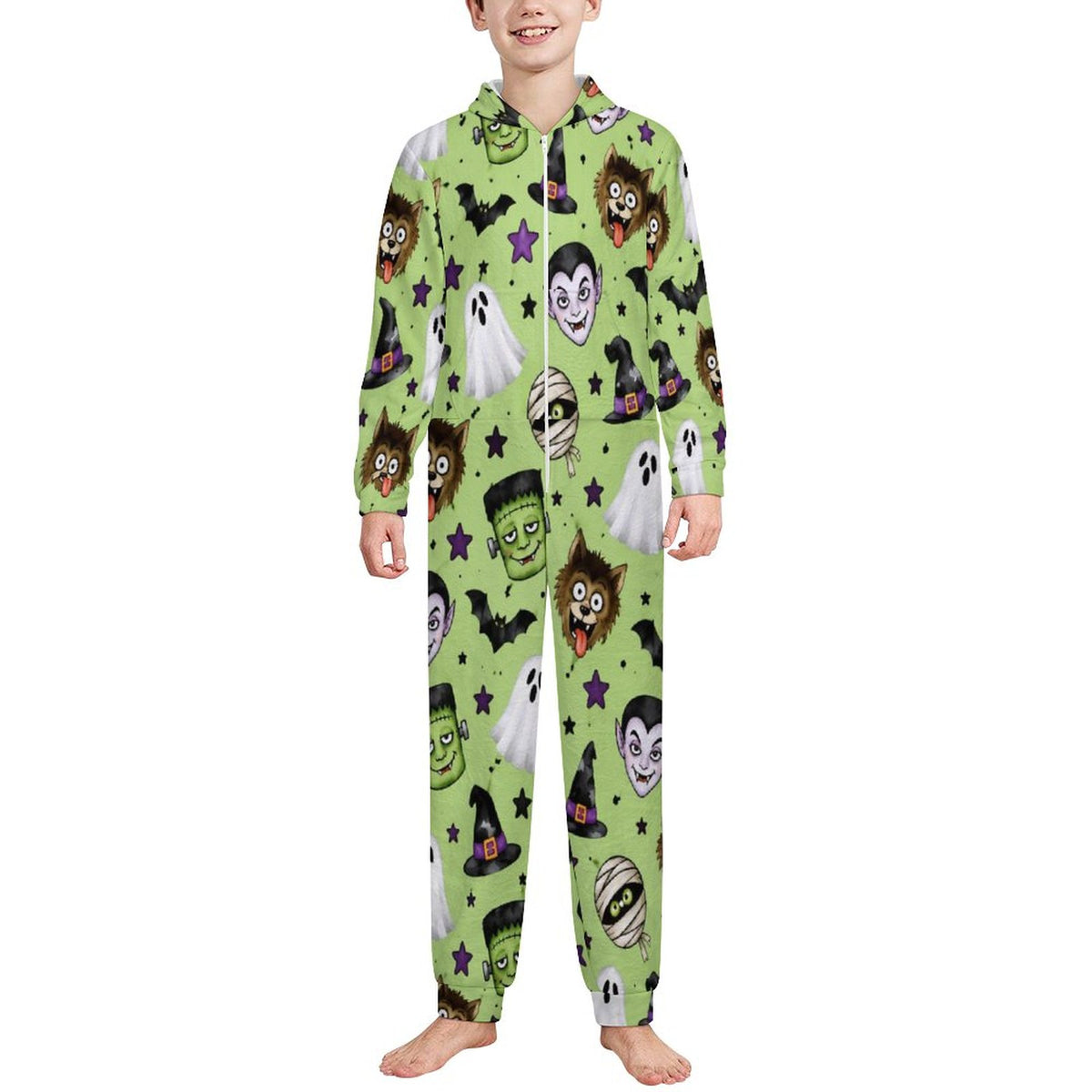 250gsm Flannel Footless Zip up Kid Jumpsuit Pajamas(All-Over Printing)