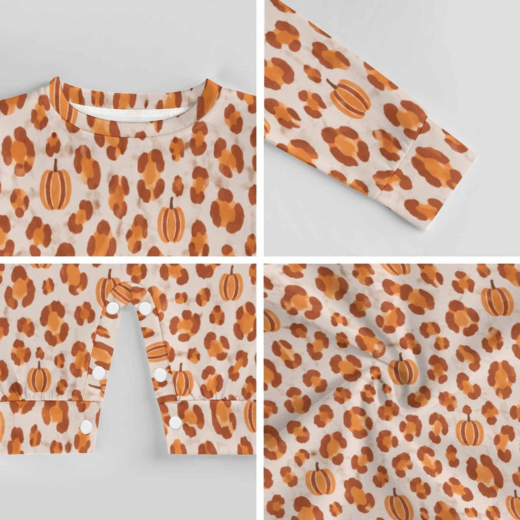 Pumpkin Leopard Print, Cotton Long Sleeve Infant Bodysuit (All-Over Printing)