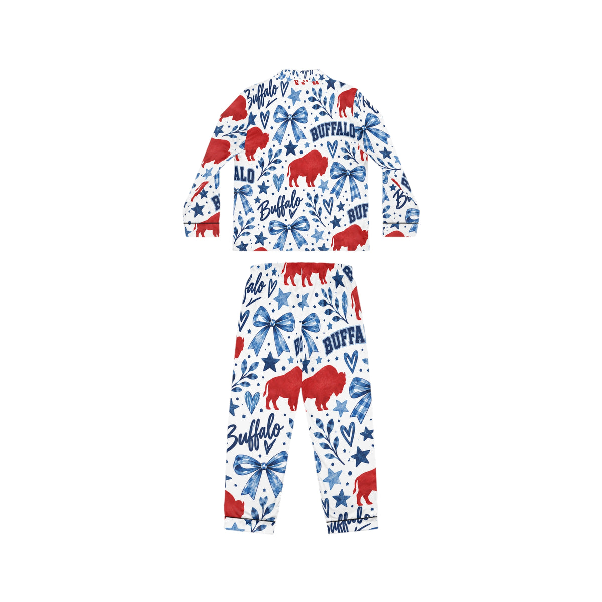 Buffalo Print Women’s Satin Pajama Set — Red & Blue Graphic Sleepwear