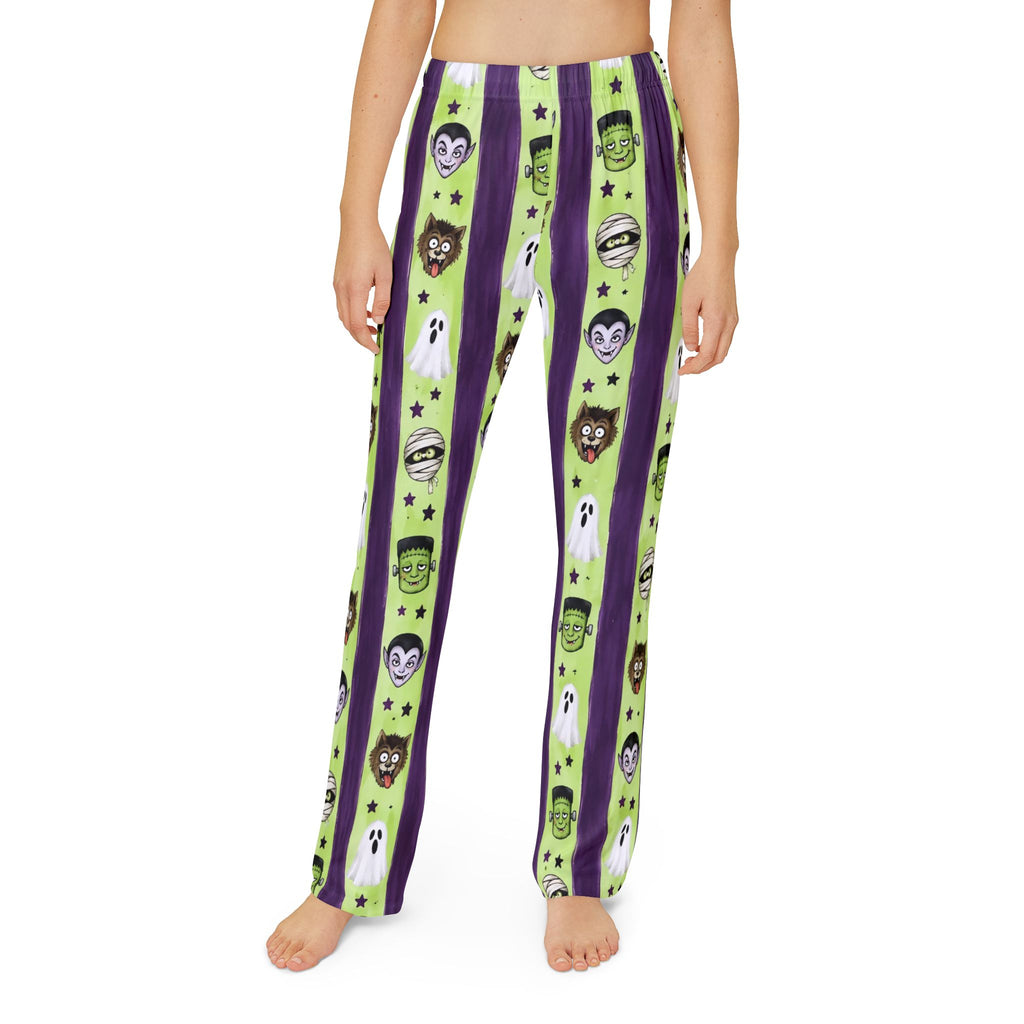 Kids Halloween Lounge Pants — Green Monster Stripe Pajama Bottoms