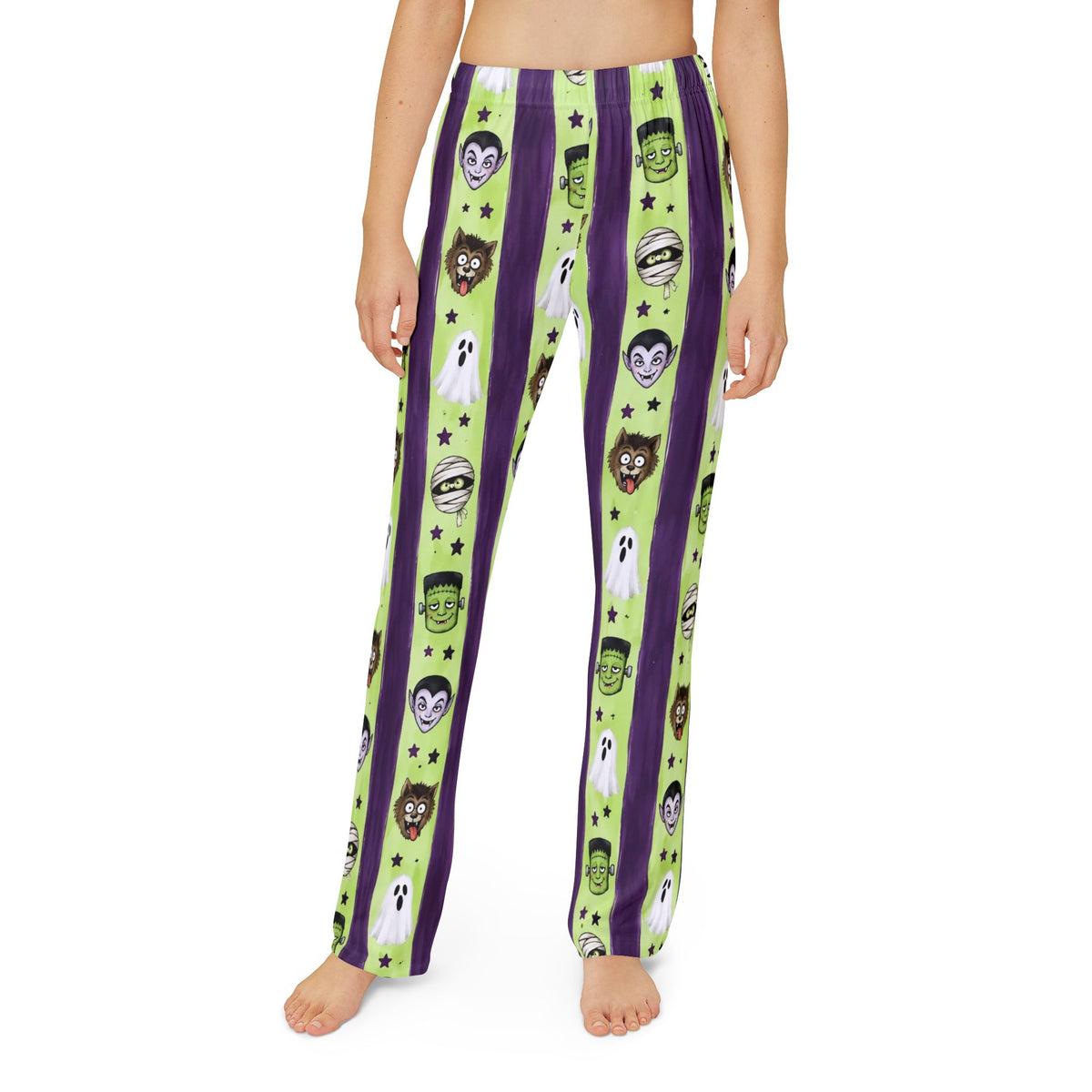 Kids Halloween Lounge Pants — Green Monster Stripe Pajama Bottoms