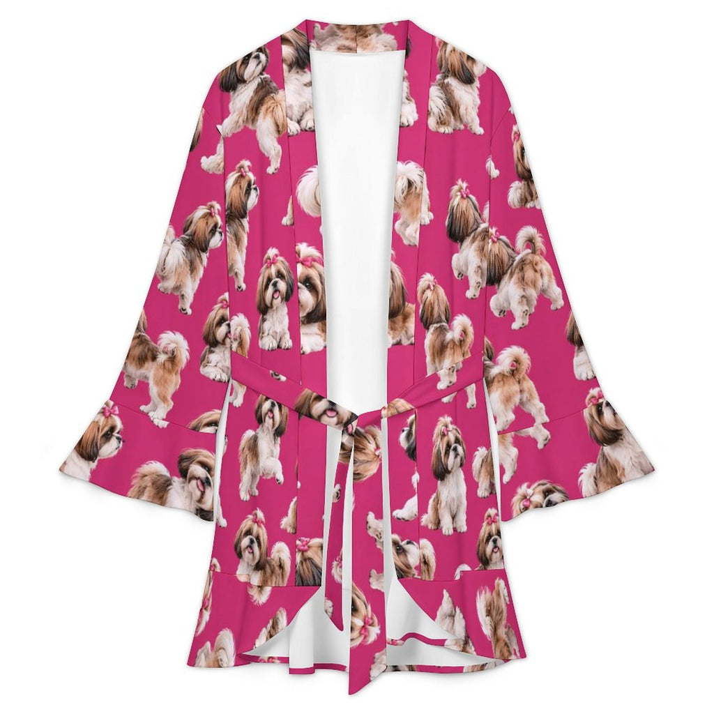 120gsm Women's Ruffle Long Sleeve Robe(All-Over Printing)