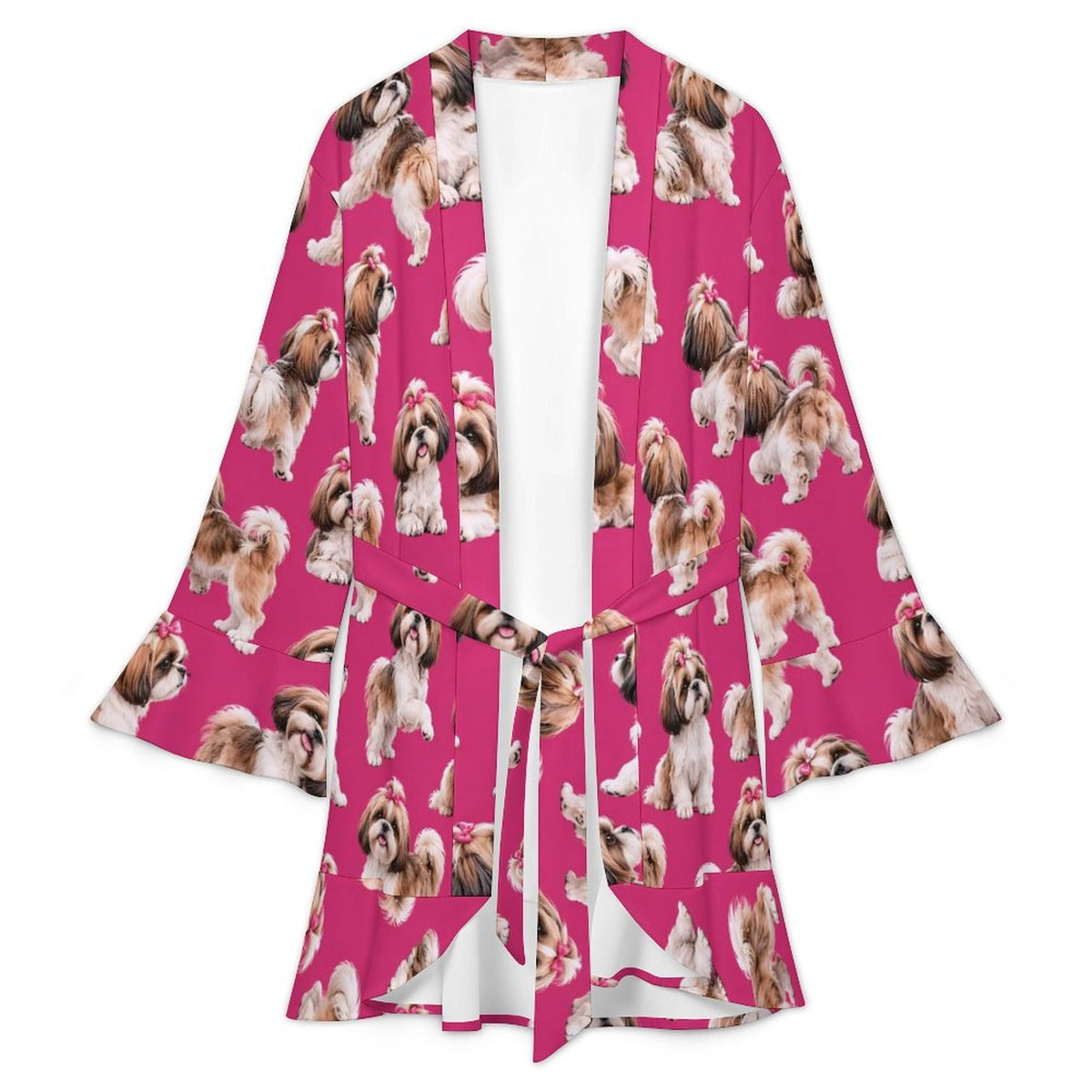 120gsm Women's Ruffle Long Sleeve Robe(All-Over Printing)