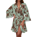 120gsm Women's Ruffle Long Sleeve Robe(All-Over Printing)