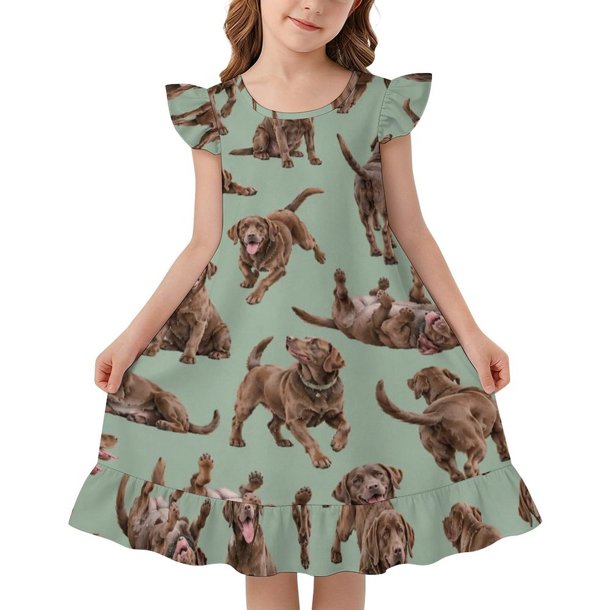 Dog Lover, Pet Owner,  Girls Short Sleeve Ruffle Nightgown(All-Over Printing)