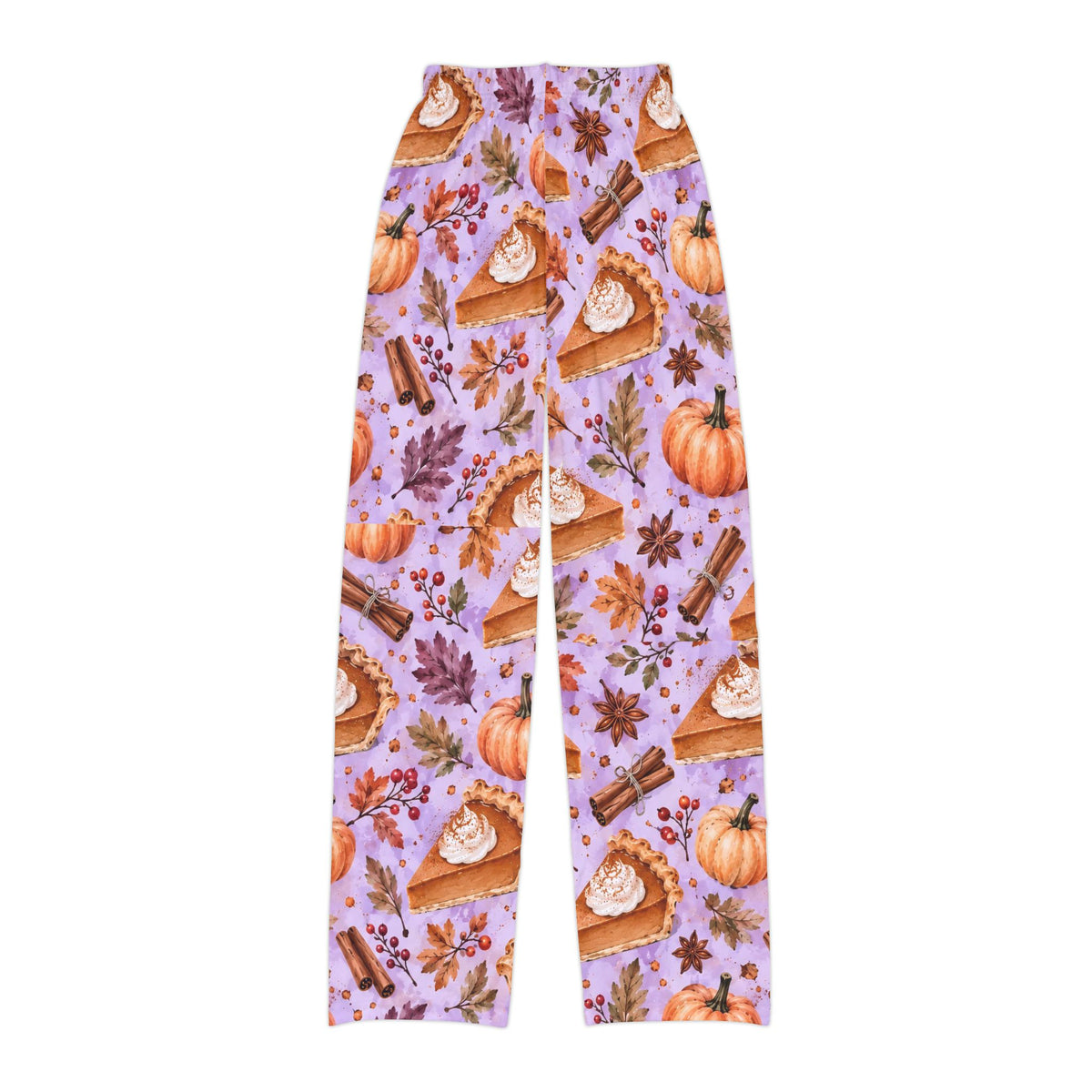 Kids Fall Pie Print Lounge Pants — Cozy Pumpkin Pie & Cinnamon AOP Pajama Bottoms