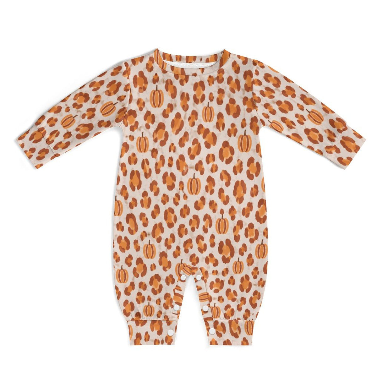Pumpkin Leopard Print, Cotton Long Sleeve Infant Bodysuit (All-Over Printing)