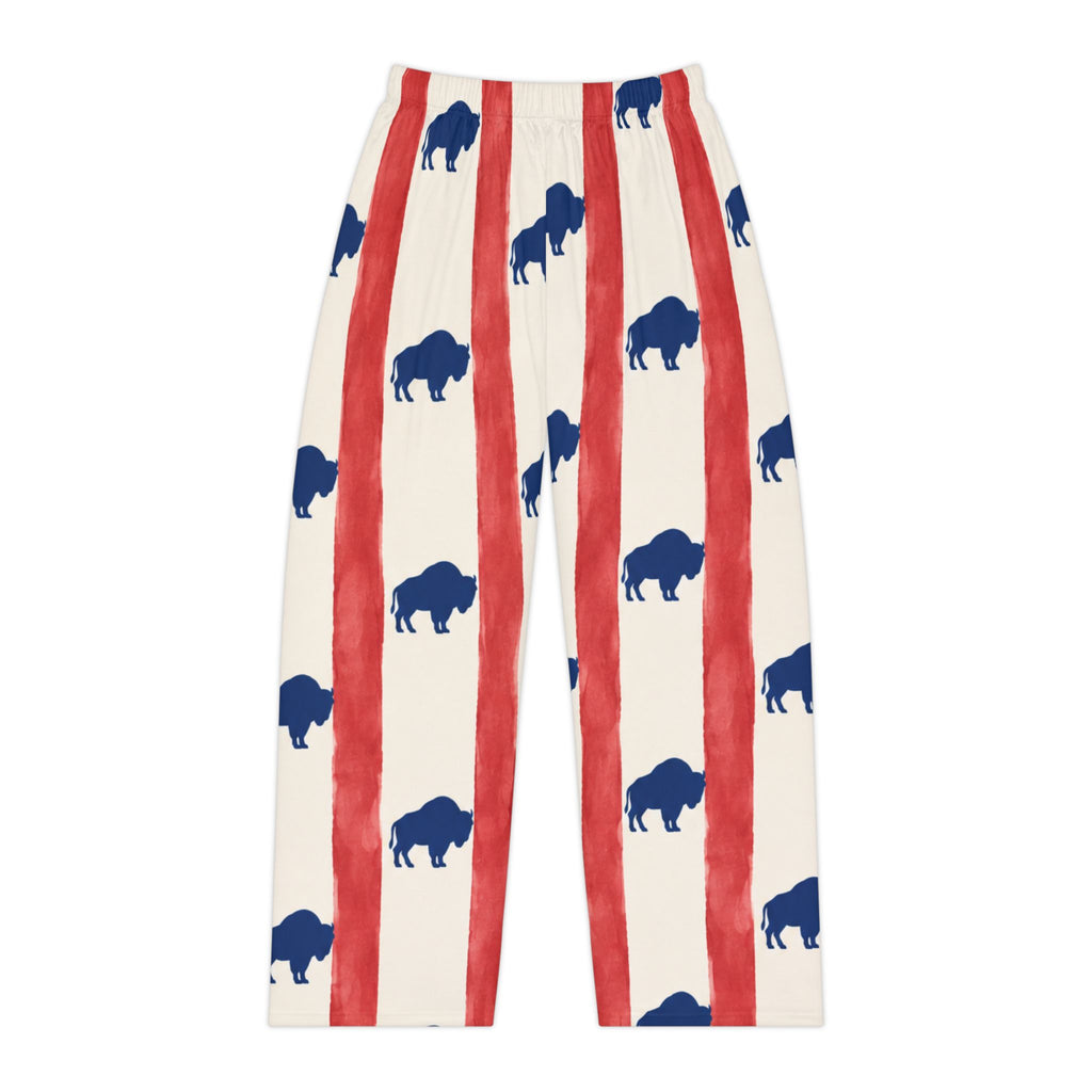 Flag Buffalo Print Pajama Pants — Women's Red & Blue All-Over-Print Lounge Pants