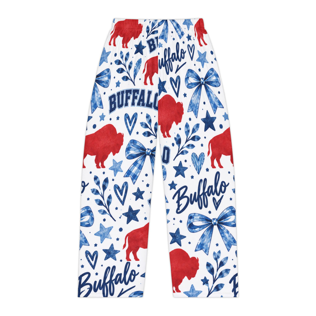 Buffalo Blue & Red Patterned Women's Pajama Pants — Buffalo Script, Stars & Bows Loungewear
