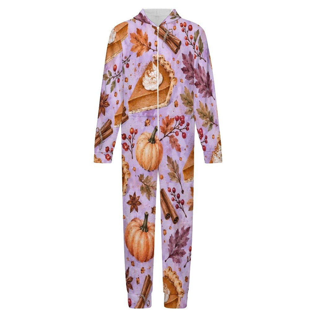 Pumpkin pie, 250gsm Flannel Footless Zip up Kid Jumpsuit Pajamas(All-Over Printing)