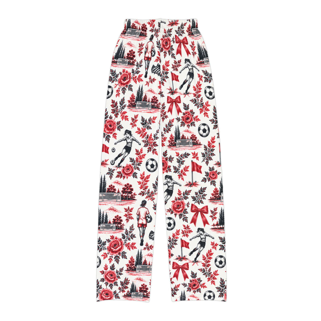 Kids Lounge Pants – Vintage Soccer Toile Print (Red & Black)