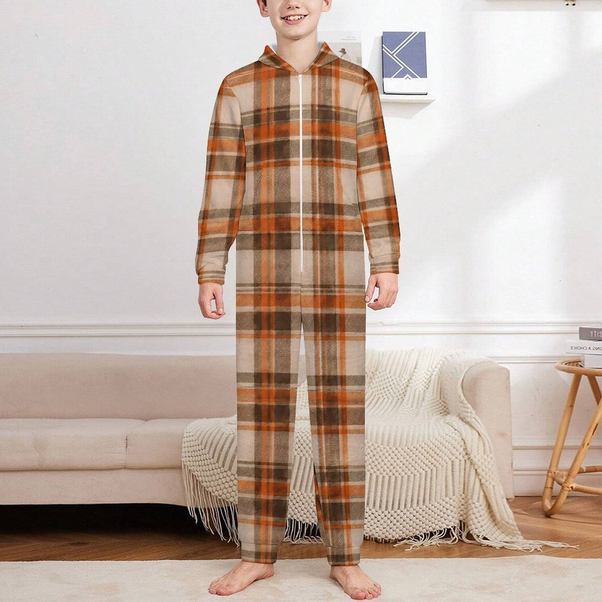 250gsm Flannel Footless Zip up Kid Jumpsuit Pajamas(All-Over Printing)
