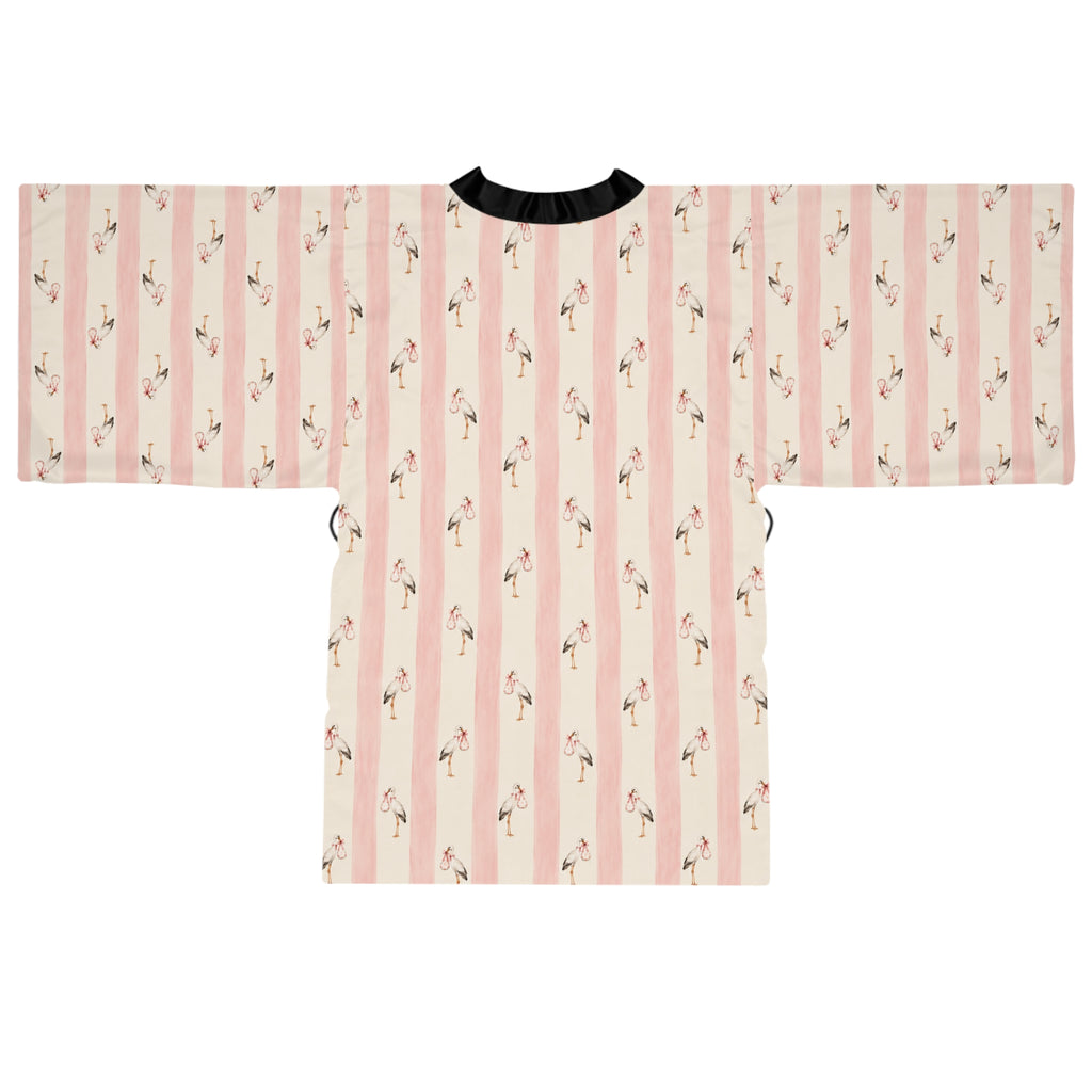 Baby girl stork Stripe Kimono Robe — Long Sleeve Lounge Robe