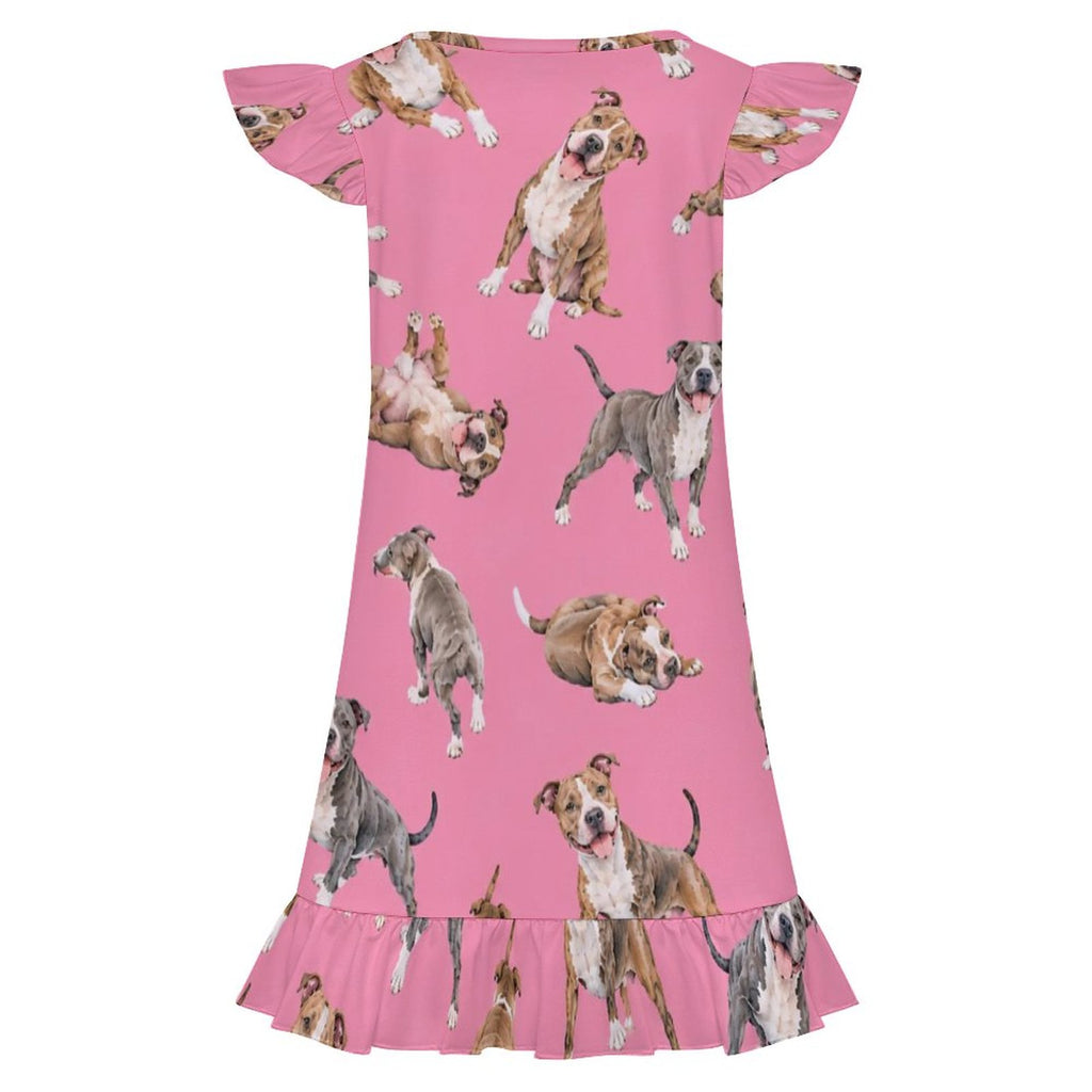 Dog Lover, Pet Owner,  Girls Short Sleeve Ruffle Nightgown(All-Over Printing)