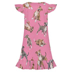 Dog Lover, Pet Owner,  Girls Short Sleeve Ruffle Nightgown(All-Over Printing)