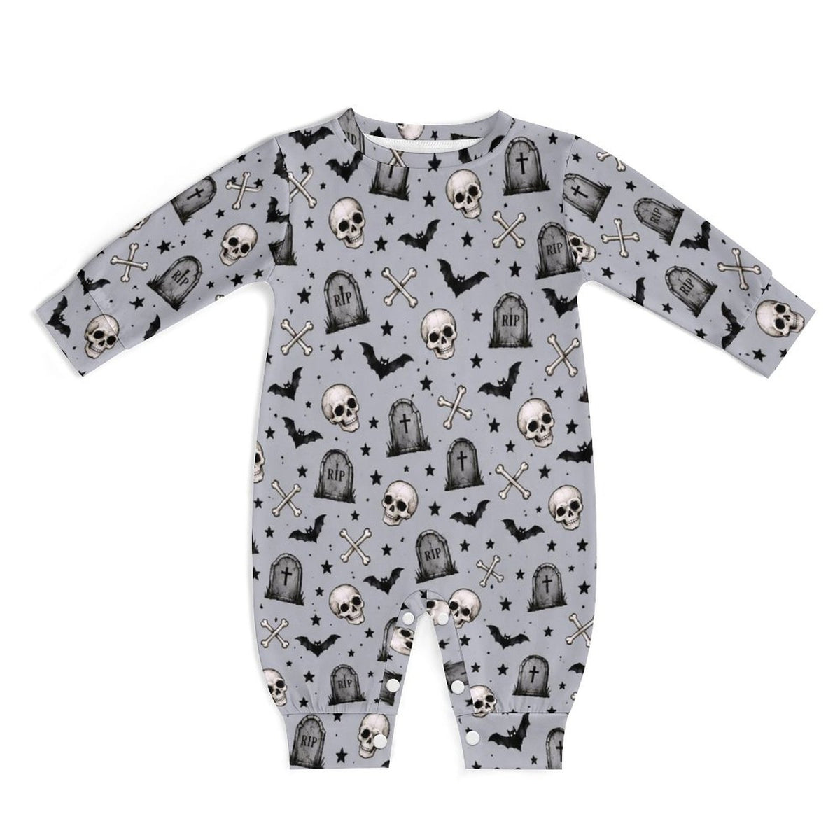 Skeleton themed, Cotton Long Sleeve Infant Bodysuit (All-Over Printing)