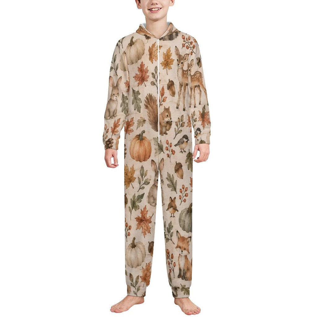 Autumn, Flannel Footless Zip up Kid Jumpsuit Pajamas(All-Over Printing)