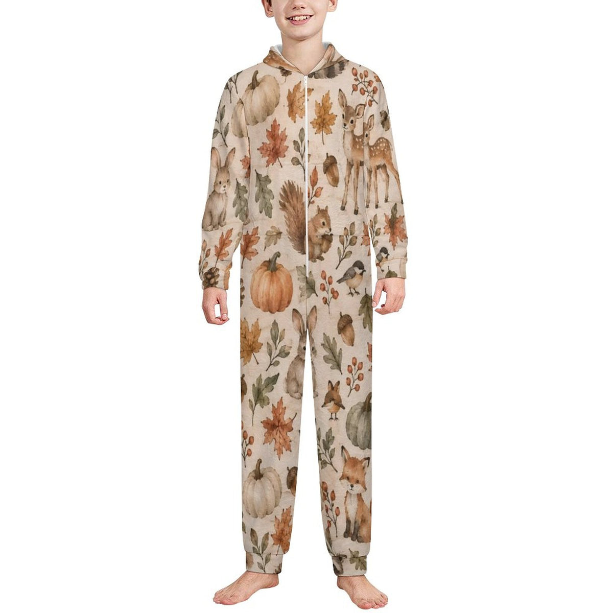 Autumn, Flannel Footless Zip up Kid Jumpsuit Pajamas(All-Over Printing)