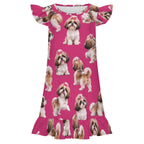 Dog Lover, Pet Owner,  Girls Short Sleeve Ruffle Nightgown(All-Over Printing)