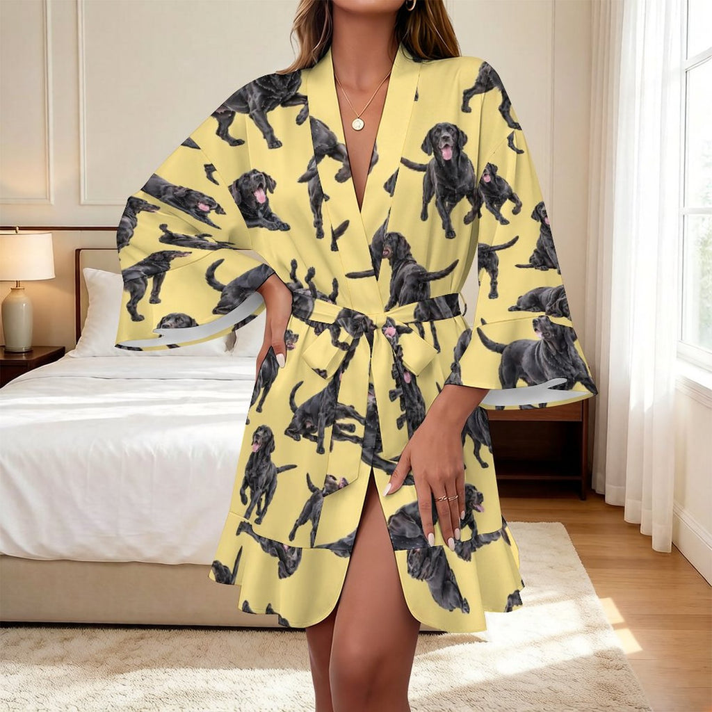 120gsm Women's Ruffle Long Sleeve Robe(All-Over Printing)