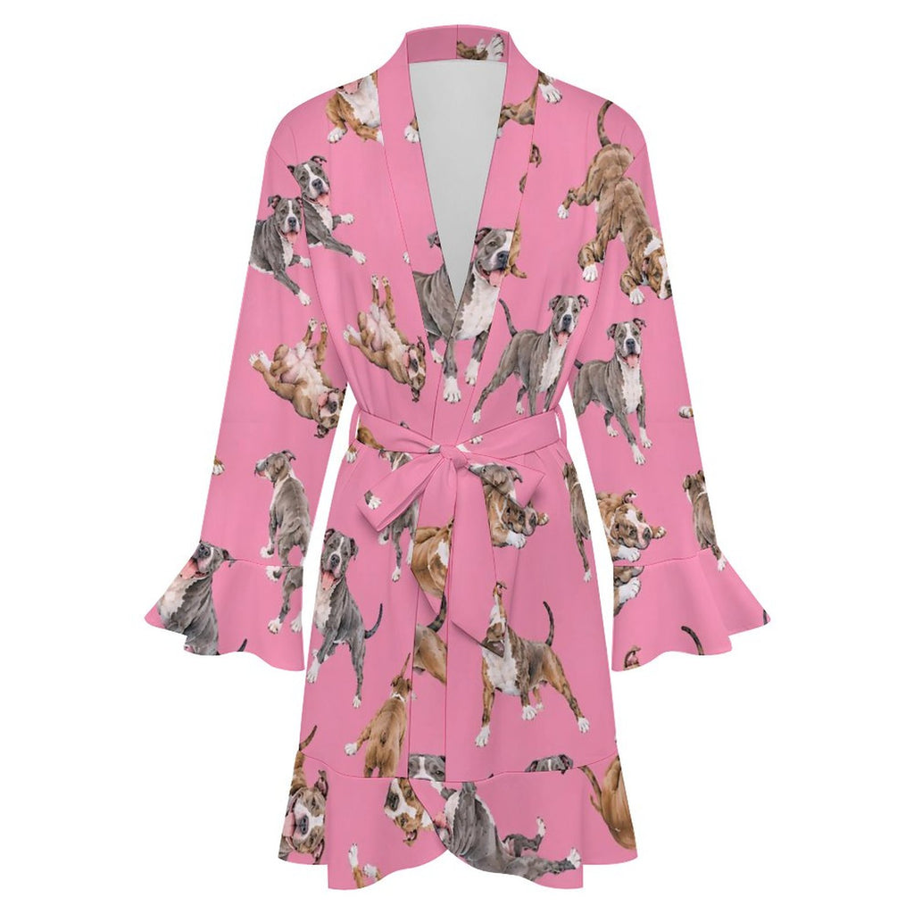 Dog Lover, Pet Owner,  Women's Ruffle Long Sleeve Robe(All-Over Printing)