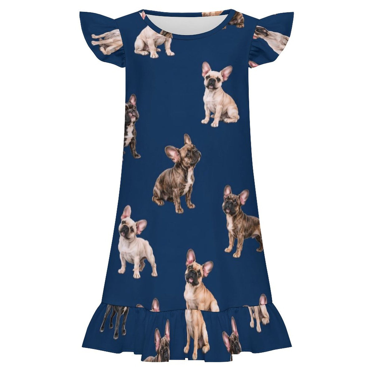 200gsm Girls Short Sleeve Ruffle Nightgown(All-Over Printing)