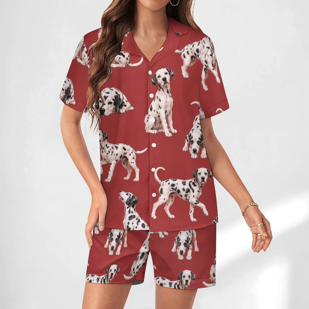 Women's Satin Cuban Collar Pajama Set(All-Over Printing)