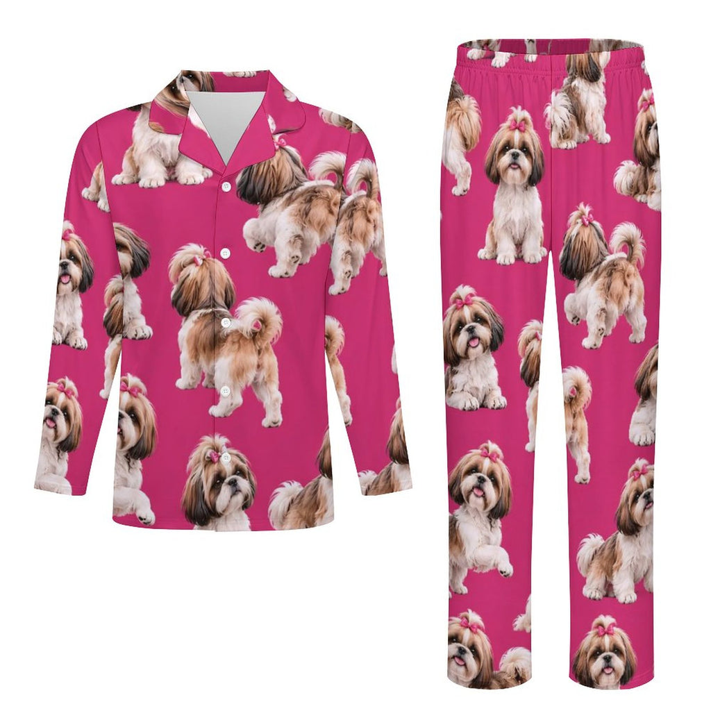 Sit, Stay, Slay in fushia, Long Sleeve Kid Pajama Set