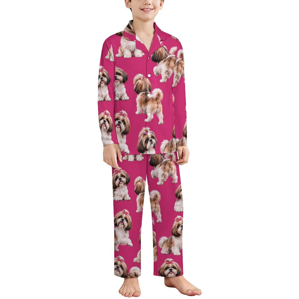 Sit, Stay, Slay in fushia, Long Sleeve Kid Pajama Set