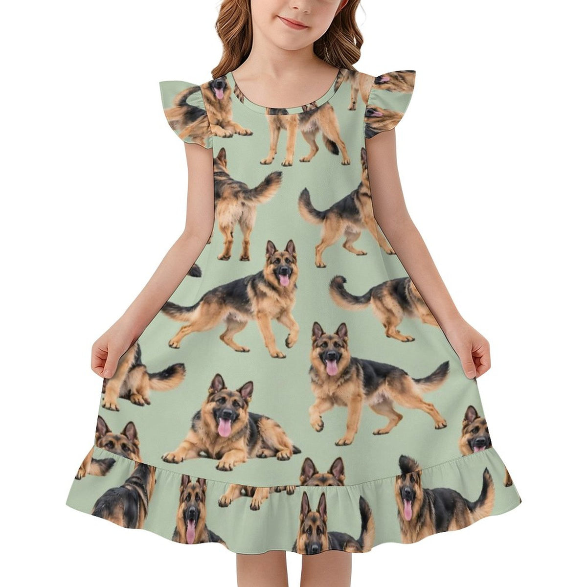 200gsm Girls Short Sleeve Ruffle Nightgown(All-Over Printing)