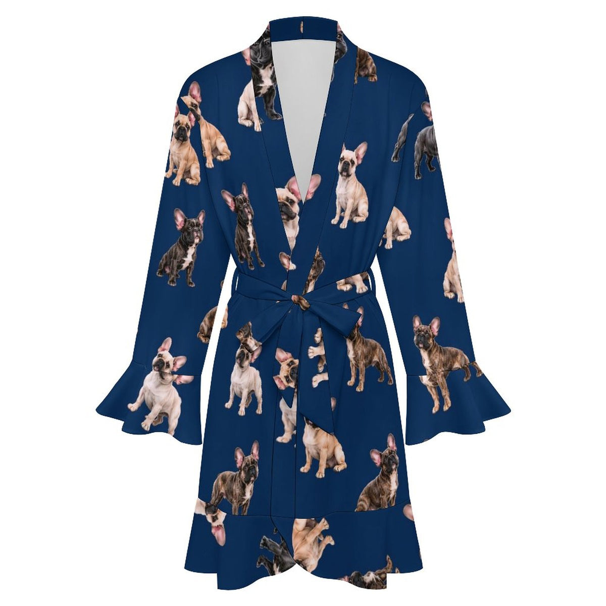 120gsm Women's Ruffle Long Sleeve Robe(All-Over Printing)