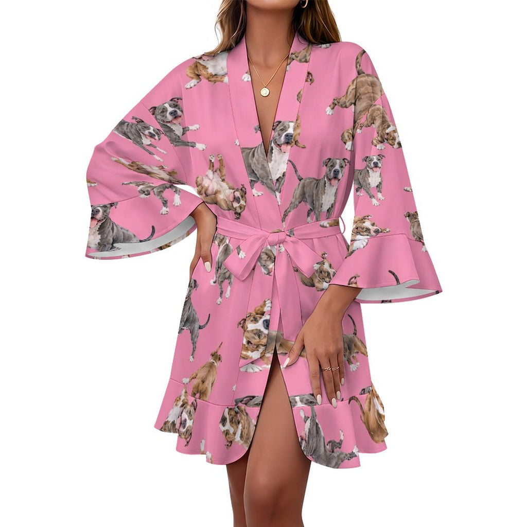 Dog Lover, Pet Owner,  Women's Ruffle Long Sleeve Robe(All-Over Printing)