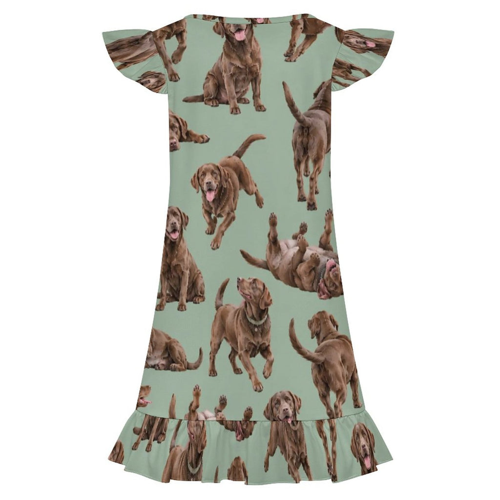 Dog Lover, Pet Owner,  Girls Short Sleeve Ruffle Nightgown(All-Over Printing)