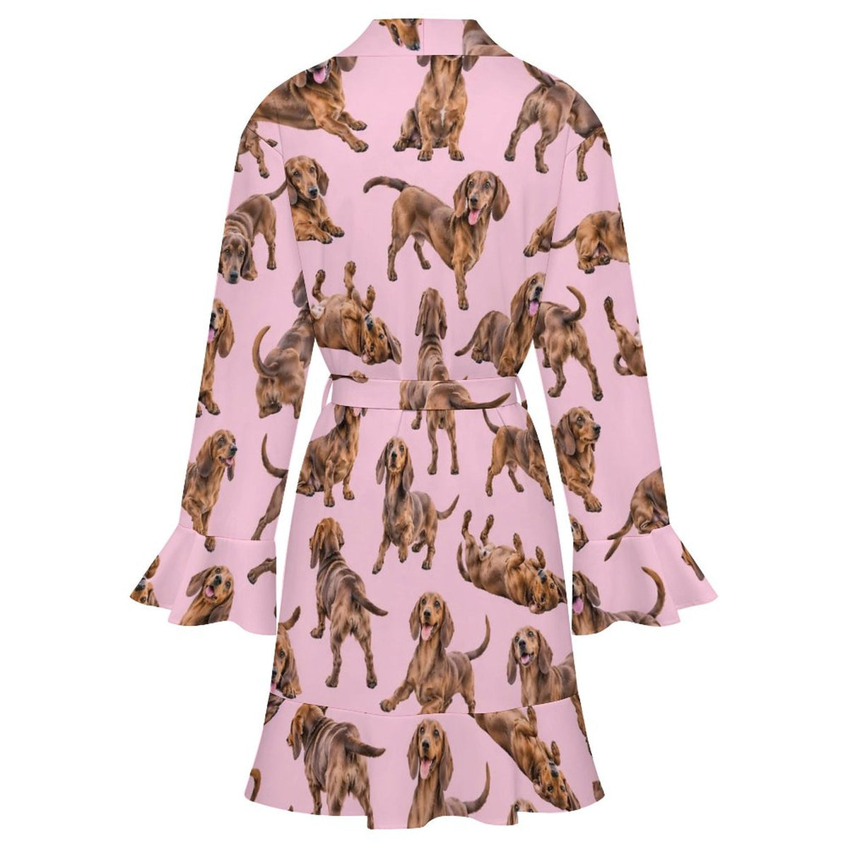 120gsm Women's Ruffle Long Sleeve Robe(All-Over Printing)