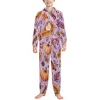 Pumpkin pie, 250gsm Flannel Footless Zip up Kid Jumpsuit Pajamas(All-Over Printing)
