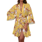 120gsm Women's Ruffle Long Sleeve Robe(All-Over Printing)
